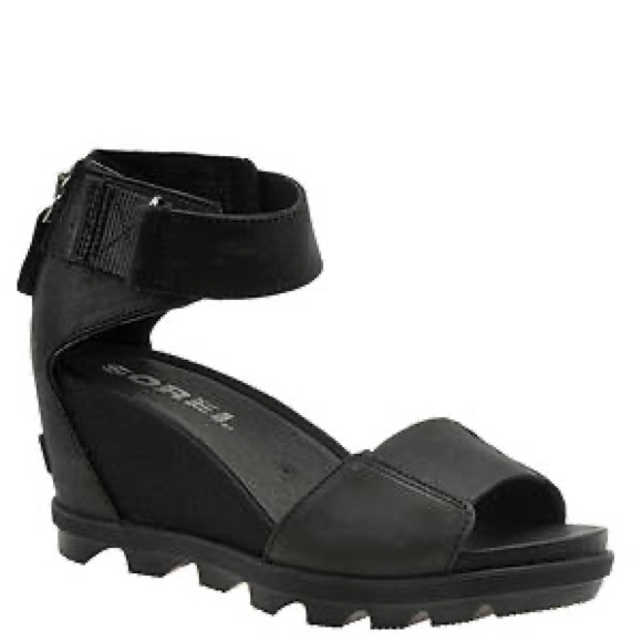 sorel black wedge sandals